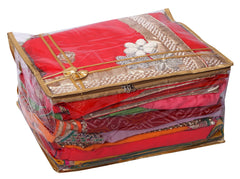Kuber Industries Bow Design 7" inch Transparent PVC Saree Cover, Lahenga Cover, Gown Cover, Clothes Storage Bag/Organiser For Wardrobe With Golden Border (Set of 2,Gold)-HS_38_KUBMART21547