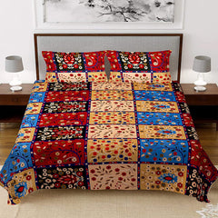 Kuber Industries Floral Print Cotton Double Bedsheet with 2 Pillow Covers, 90"x100" (Multicolor)