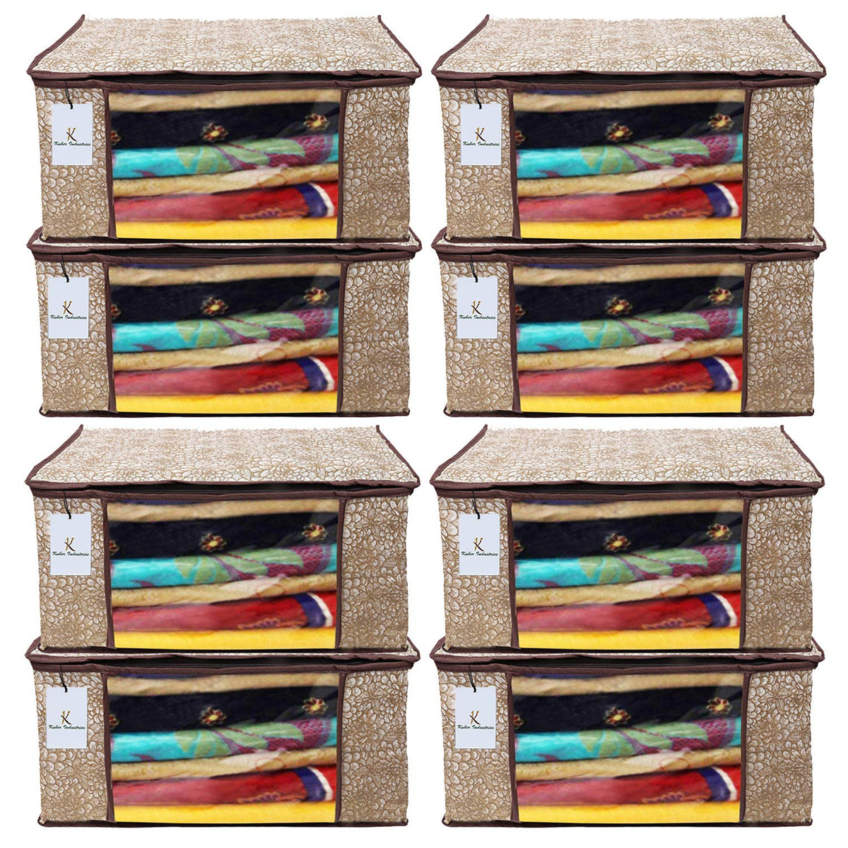 Kuber Industries Flower Design 8 Piece Non Woven Saree Cover, Large, Golden Brown - CTKTC15236