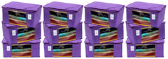 Kuber Industries 12 Pieces Non Woven Fabric Saree Cover/Clothes Organiser for Wardrobe Set with Transparent Window, Extra Large (Purple)-KUBMART2769