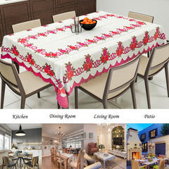 Kuber Industries Cotton Floral Print Waterproof Attractive Dining Table Cover|Tablecloth for Home Decorative, 60x90 Inch (Cream Pink)