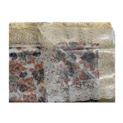 Kuber Industries Flower Printed PVC Spillproof, Waterproof, Antislip, Wipe Clean 6 Seater DinningTable Cover with Gold Lace Border, 60"x90" (Brown)