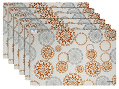 Heart Home PVC Washable Placemats|Non Slip Easy to Clean Wipeable|Rectangular Shape & Rangoli Print|Size 46 x 30 x 1 cm, Pack of 6 (White)-HS_37_HEARTH020138, Polyvinyl Chloride