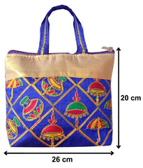 Kuber Industries Embroidery Small Hand Bag, Tote Bag, Purse For Daily Trips, Travel, Office & All Occasions For Women & Girls (Blue)-HS_38_KUBMART21475