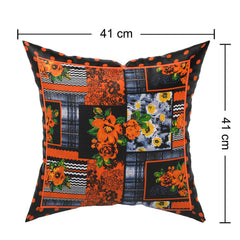 Heart Home Cushion Cover|Sofa Cushion Covers|Floral Print Sitting Cushion Cover|Cotton Cushion Filler|16x16 Inch|Set of 5 (Orange)