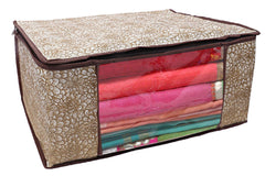 Kuber Industries Flower Design 12 Piece Non Woven Saree Cover, Large, Golden Brown - CTKTC15245