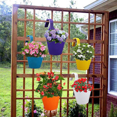 Kuber Industries Hanging Flower Pot|Single Hook Plant Container|Durable Plastic Glossy Finish Pots for Home|Balcony|Garden|9 Inch|Pack of 3 (White)
