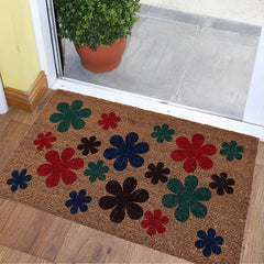 Heart Home Door Mat|Polyethylene Durable & Anti-Slip Natural Flowers Print Floor Mat|Rug for Indoor or Outdoor, 30x20 Inch (Brown)