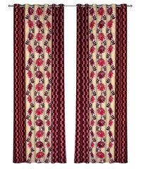 Kuber Industries Flower Printed 7 Feet Privacy Protection Door Curtain Patio Door Curtain with 8 Eyelet- Pack of 2 (Pink)