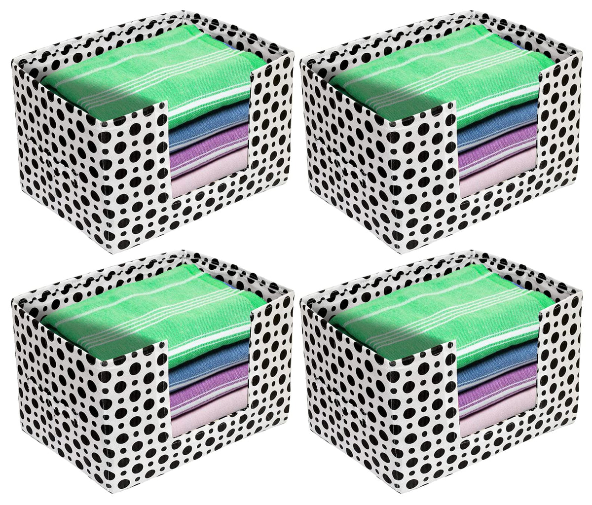 Heart Home Dot Printed Multiuses Non-Woven Closet Organizer, Storage Bin, Shelf Storage Oragnizer With Handle- Pack of 4 (Black & White)-HS43HEARTH26419