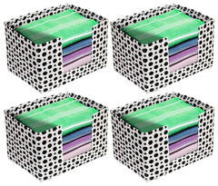 Heart Home Dot Printed Multiuses Non-Woven Closet Organizer, Storage Bin, Shelf Storage Oragnizer With Handle- Pack of 4 (Black & White)-HS43HEARTH26419