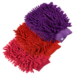 Heart Home Chenille Mitts|Microfiber Cleaning Gloves|Inside Waterproof Cloth Gloves|100 Gram Weighted Hand Duster|Chenille Gloves for Car|Glass|Pack of 3 (Multicolor)