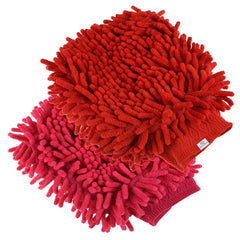 Heart Home Chenille Mitts|Microfiber Cleaning Gloves|Inside Waterproof Cloth Gloves|100 Gram Weighted Hand Duster|Chenille Gloves for Car|Glass|Pack of 2 (Red & Dark Pink)