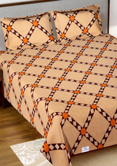 Heart Home Check Printed Luxurious Soft Breathable & Comfortable Glace Cotton Double Bedsheet with 2 Pillow Covers (Autumn Orange)-HS43HEARTH26803