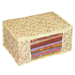 Heart Home Non Woven Saree Cover Set|Transparent Window & Zipper Closure|Regular Cloth Bag|Wardrobe Organiser Set|Pack of 9 (Brown)