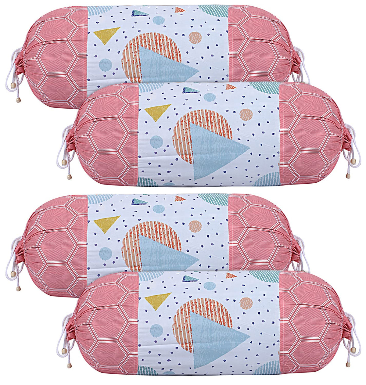 Kuber Industries Cotton Geometric Pattern Attractive Bolster Cover with Drawstring for Home Décor,Set of 4 (Multiclour)
