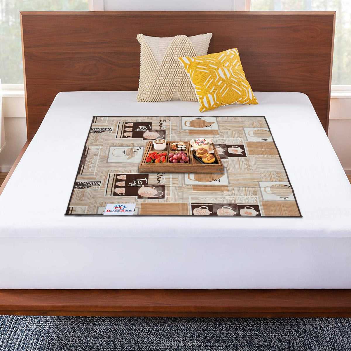 Heart Home PVC Kattle Print Both Sided Bed Server Food Mat, Bedsheet Protector for Home 36"x36" (Light Brown) 54HH4336.