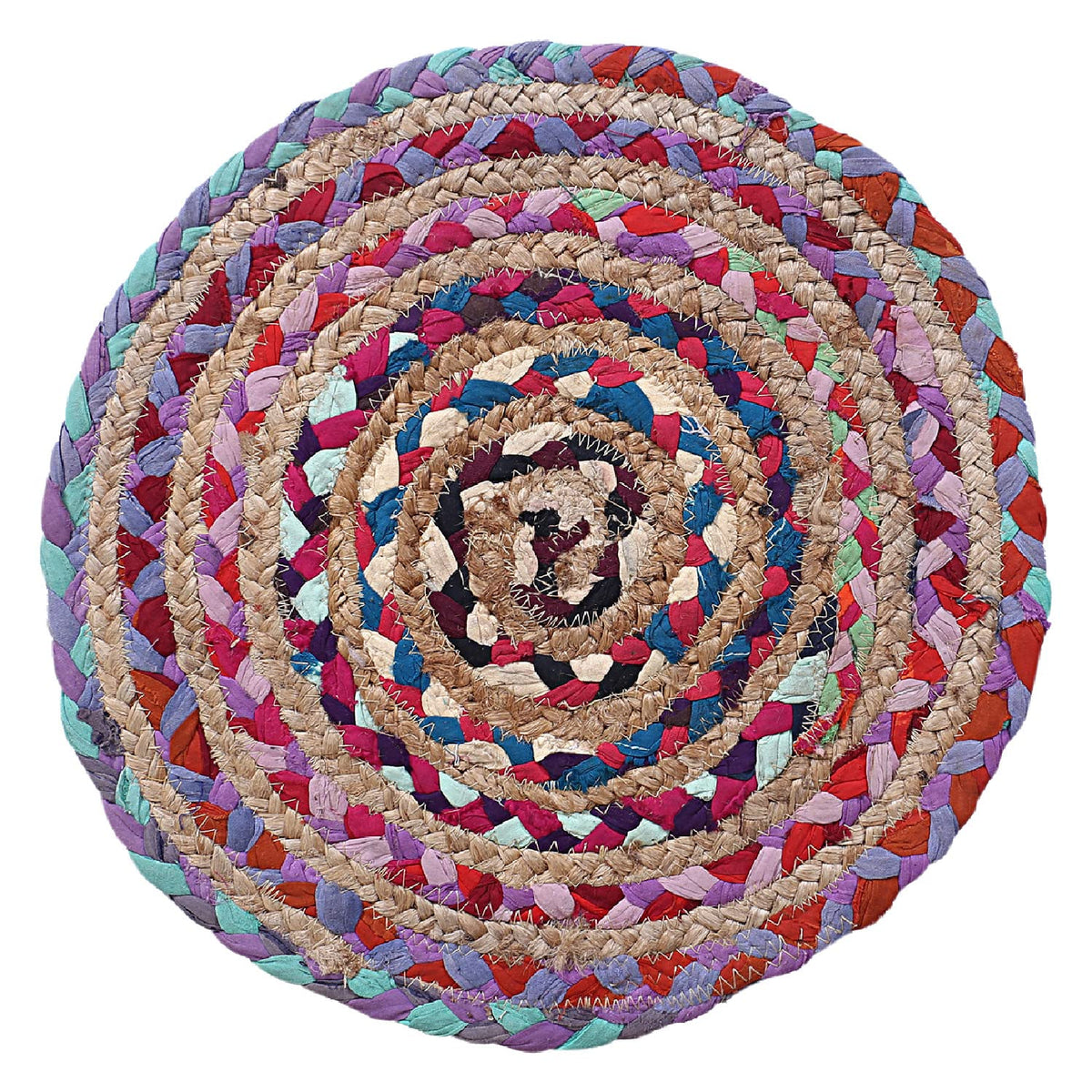 Kuber Industries Handmade Round Braided Carpet Rug|Organic Natural Jute Placemat for Bedroom,Living Room,Dining Room,37x37 cm,(Multicolor)
