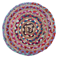 Kuber Industries Handmade Round Braided Carpet Rug|Organic Natural Jute Placemat for Bedroom,Living Room,Dining Room,37x37 cm,(Multicolor)