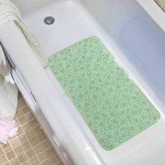 Kuber Industries Flower Design PVC Bathroom Mat with Suction Cups - 28"x15", Green