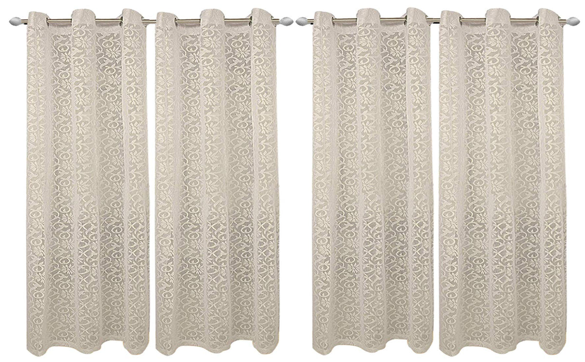 Kuber Industries Flower Design 4 Pieces Sheer Door Curtains Linen Look Semi Transparent Voile Grommet Elegance Curtains for Living Dining Room, Bedroom Drapes 48 x 84 Inch Long, (Cream) - CTKTC40514