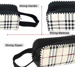 Heart Home Water-resistant Shaving Dopp Kit Bathroom Bag with Check Design-Set of 3 (Cream) (F_26_HEARTH017004)