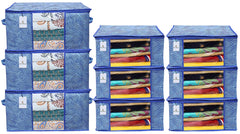 Kuber Industries Laheriya Printed Non Woven 6 Pieces Saree Cover and 3 Pieces Underbed Storage Bag, Cloth Organizer for Storage, Blanket Cover Combo Set (Blue) -CTKTC038688