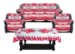 Kuber Industries Flower Design Cotton 5 Seater Sofa Cover with 6 Pieces Arms Cover and 1 Center Table Cover Use Both Side, Set of 17, (Standard Size, Pink, KUBMART12019)