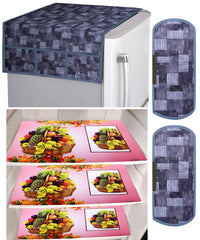 Kuber Industries Fruit Basket Design 3 Pieces PVC Fridge Mats,2 Piece Handle Cover and 3D Checkered Design 1 Piece Fridge Top Cover (Grey) - CTKTC039805