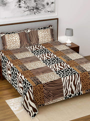 Kuber Industries Abstract Waves Print Glace Cotton Double Bedsheet with 2 Pillow Covers (Brown)-KUBMART011372