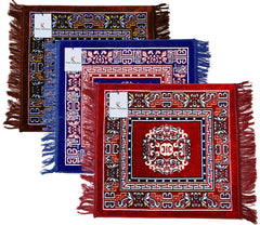 Kuber Industries 3 Pieces Velvet Prayer Mat/Aasan/Pooja Mat/Meditation Mat/Multipurpose Velvet Rug Mat 2 Ft X 2 Ft (Brown & Royal Blue & Maroon) CTKTC33961