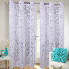 Kuber Industries Flower Design 4 Pieces Sheer Door Curtains Linen Look Semi Transparent Voile Grommet Elegance Curtains for Living Dining Room, Bedroom Drapes 48 x 84 Inch Long, (White) - CTKTC40525
