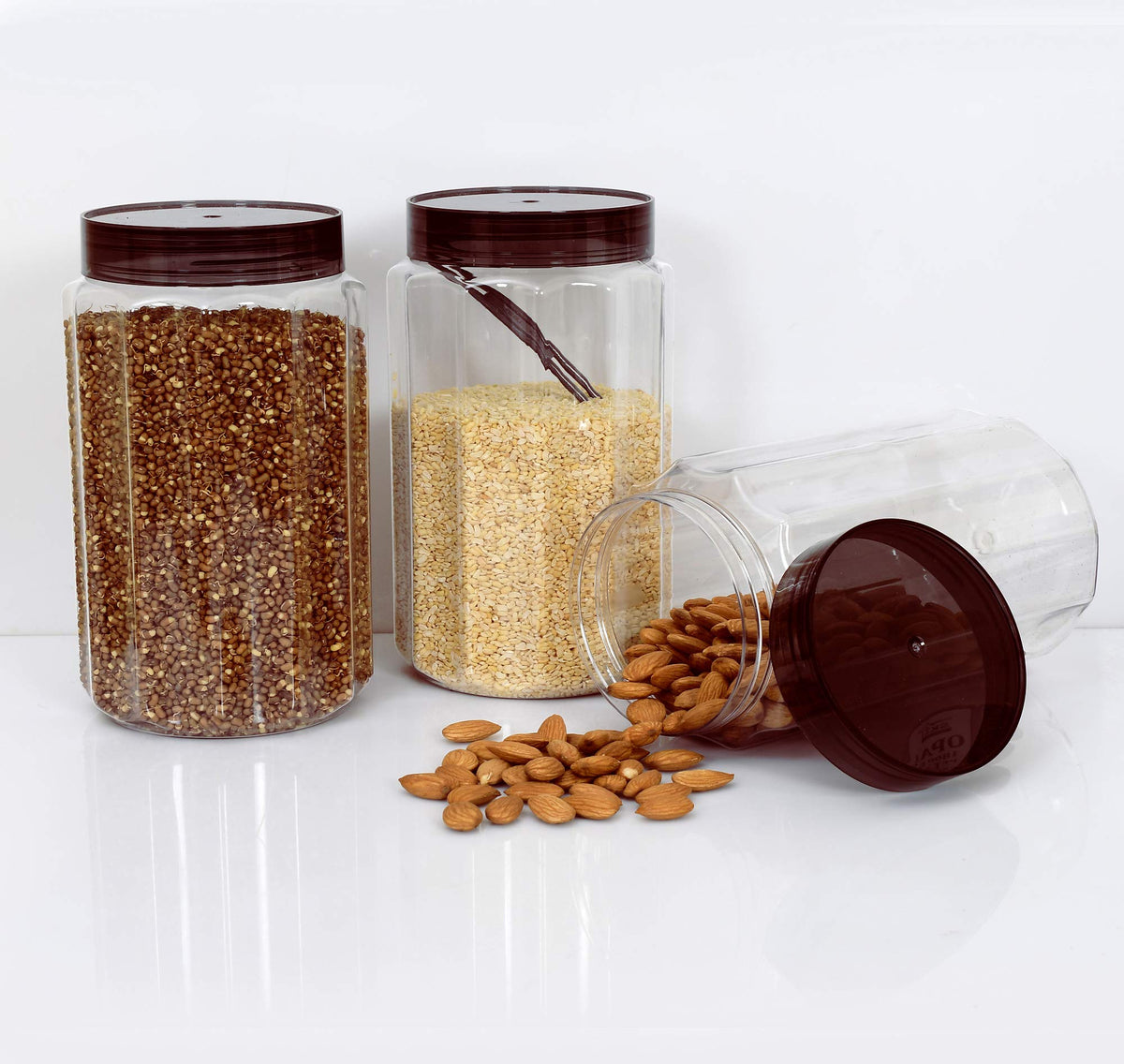 Kuber Industries Opal Plastic Airtight Pet Jar Container Set (Set of 3,1100 ml, Brown)-KUBMARTK10998