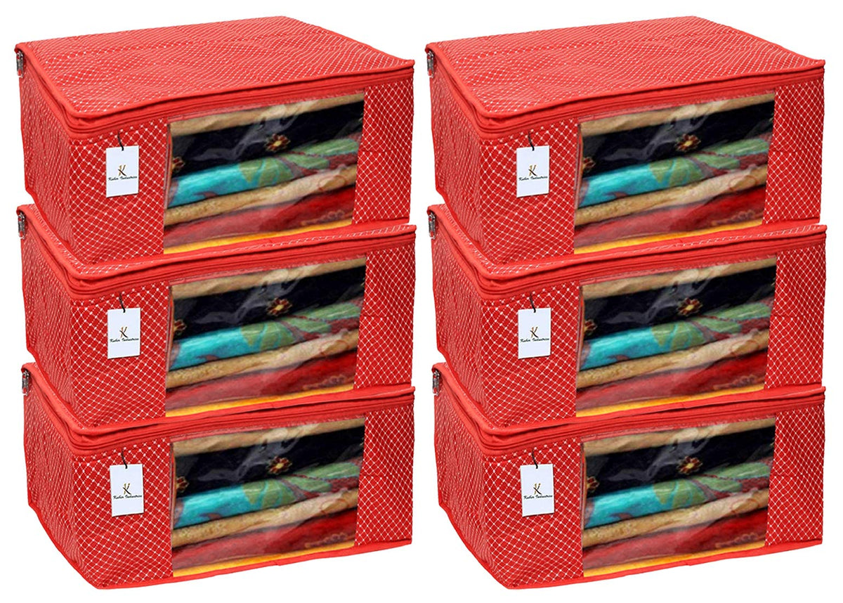 Kuber Industries Hathkadi 6 Piece Cotton Saree Cover, Red