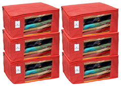 Kuber Industries Hathkadi 6 Piece Cotton Saree Cover, Red