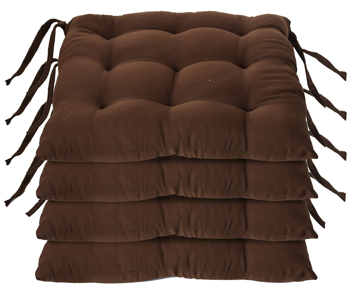 Kuber Industries 4 Pieces Cotton Decorative Fabric Chair pad/Back Support/Seat Cushion with Ties and Handmade Quilting,14" x 14" Inch (Brown) - CTKTC46182