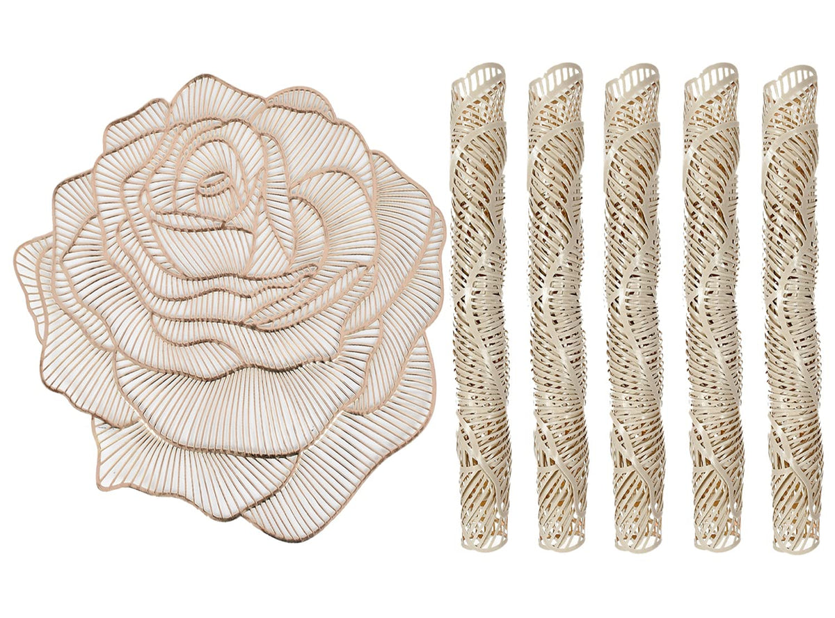 Heart Home Rose Design Non-Slip Heat Insulation Decorative Table Placemats, Set of 6 (Gold)-50HH01304