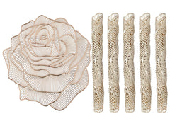 Heart Home Rose Design Non-Slip Heat Insulation Decorative Table Placemats, Set of 6 (Gold)-50HH01304