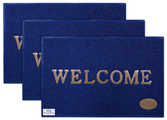 Heart Home Rubber Super Absorbent Outdoor Welcome MAT– Non-Slip Net Backing, Heavy Duty, Waterproof, Easy Clean for Entry, Dust Trapper, Eco-Friendly (Blue)-Pack of 3-HHEART15359 (HHEART015359)