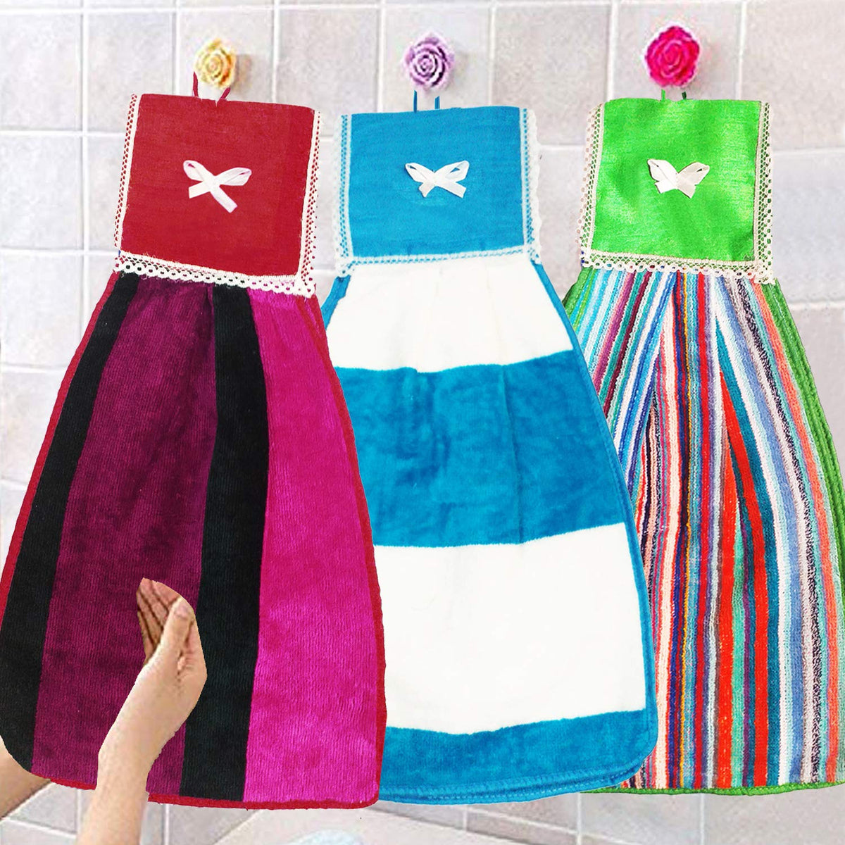 Kuber Industries Hanging Cotton 3 Pieces Cotton Washbasin Napkin/Hand Towel for Kitchen and Bathroom (Multi)