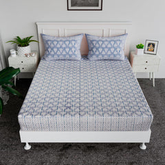 Heart Home Double Bedsheet | Premium Cotton Bedsheet with 2 Pillow Covers | Bedsheet for Bedroom | Bedsheet for Double Bed | Triangle Border Heritage | 90x108 Inch | Gray