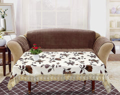 Heart Home 40"x60" Flower Design PVC Waterproof & Antislip Center Table Cover for 4 Seater (Cream)