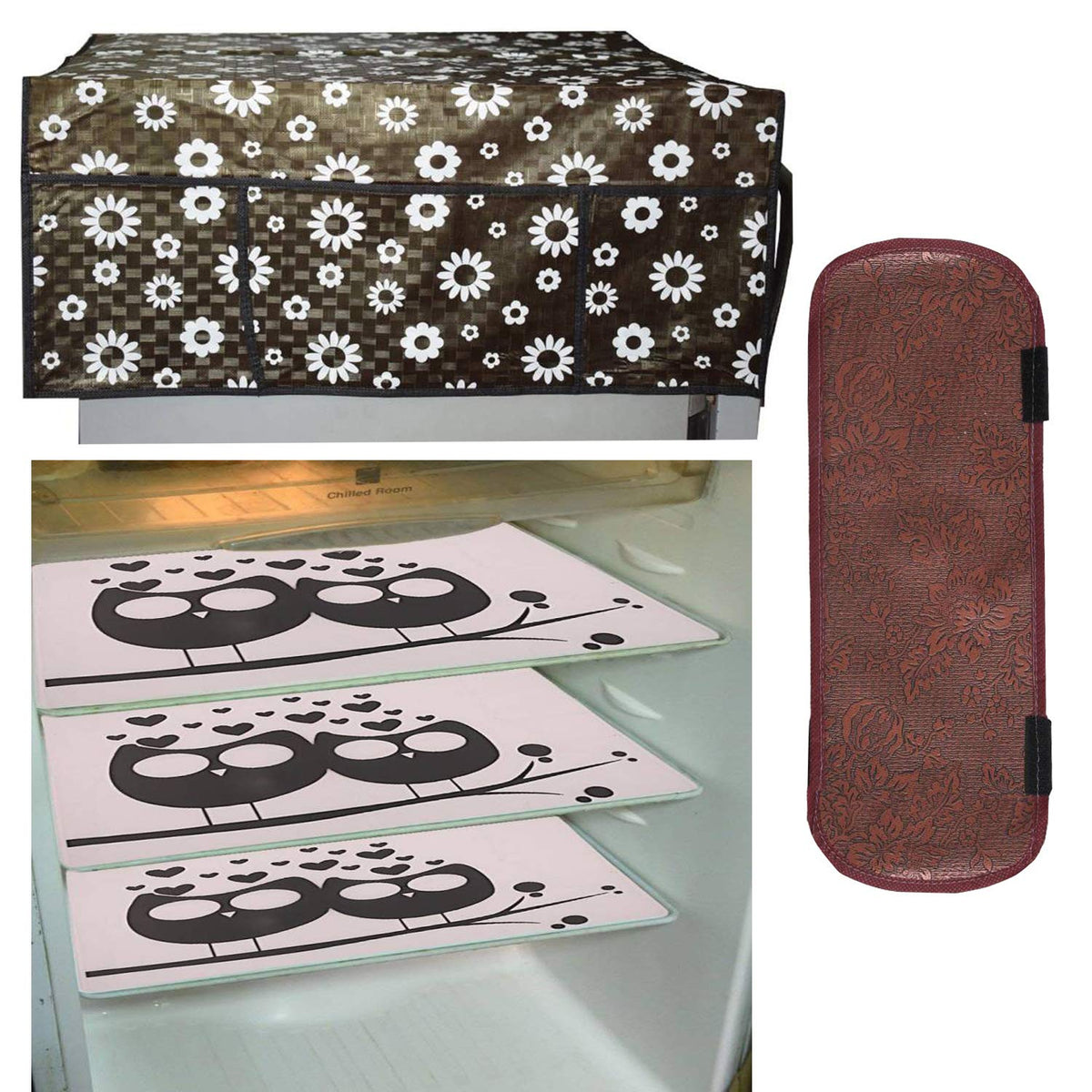 Kuber Industries Cloth 3 Pieces Fridge Mat, 1 Piece Handle Cover and 1 Pieces Fridge Top Cover (Multi)-CTKTC2792