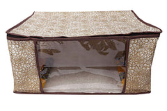 Kuber Industries Flower Design 3 Piece Non Woven Saree Cover, Large, Golden Brown - CTKTC15239