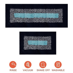 Heart Home Kitchen Set | Luxury Kitchen Floor Door Mat Runner Set | Doormat for Kitchen | Cotton Border Kitchen Set | Door Mat & Kitchen Runner Set | 2 Pcs Set | Blue