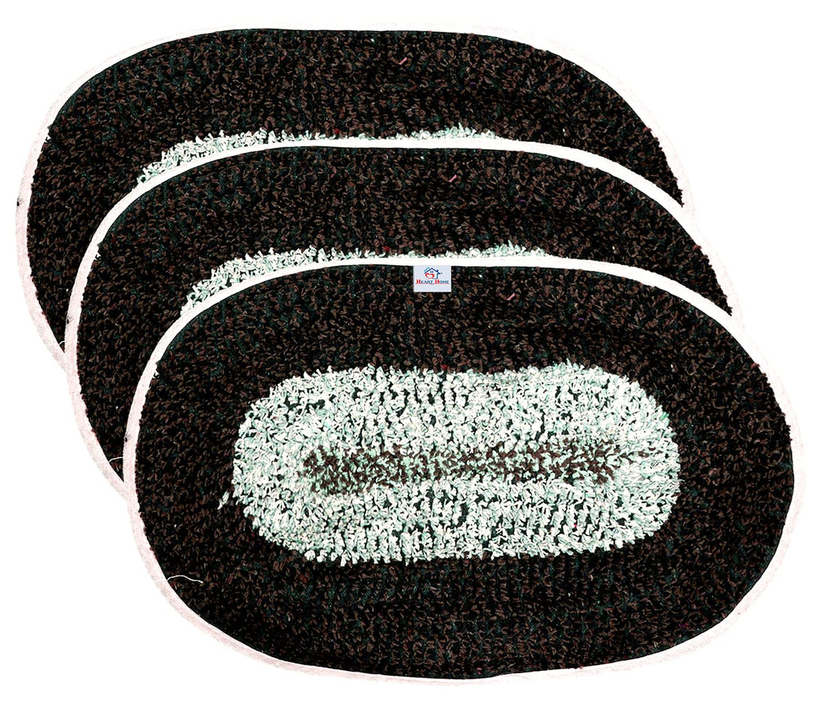 Heart Home Cotton Indoor Machine Washable Doormat, BathMat- Pack of 3 (Brown)