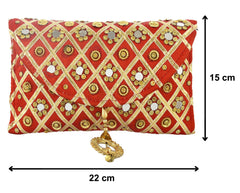 Kuber Industries Silk Traditional Mirror Work Envelope Clutch/Hand Purse Bag for Women/Girls (Red)-KUBMART11447, Standard