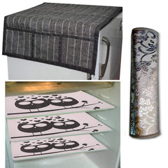 Kuber Industries Cloth 3 Pieces Fridge Mat, 1 Piece Handle Cover and 1 Pieces Fridge Top Cover (Multi)-CTKTC2800