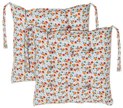 Heart Home Flower Printed Microfiber Square Chair Pad Seat Cushion for Rocking Chair, Office Chair, Dinning Chair, Indoor/Outdoor with Ties, 18 * 18 Inch- Pack of 2 (White)