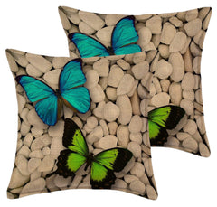 Kuber Industries Butterfly 2 Piece Jute Cushion Cover - 16"x16", Cream,Standard,CTKTC02681